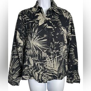 Chico’s blazer size small (4) stunning black‎ and beige Hawaiian print jacket 🖤
